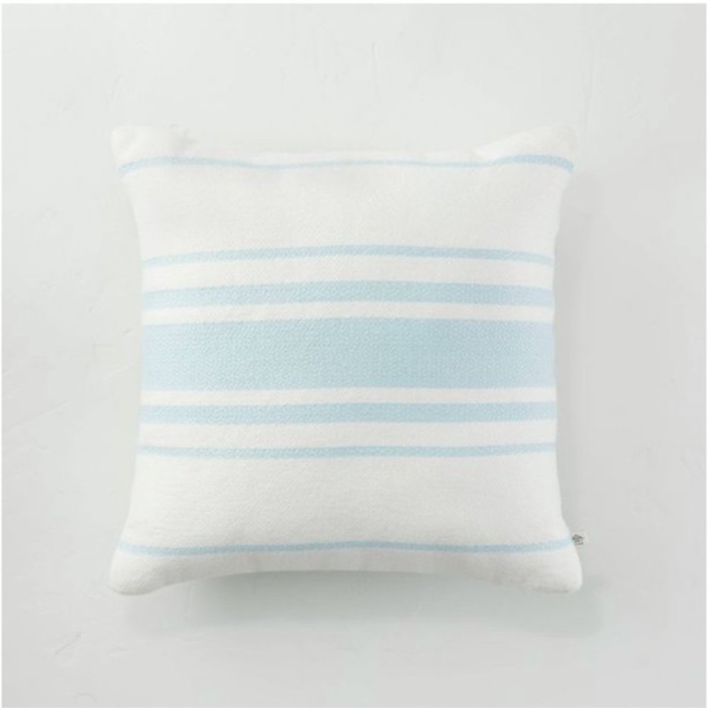 HEARTH & HAND Variegated Stripe Indoor Outdoor Square Pillow Blue 18 x 18
